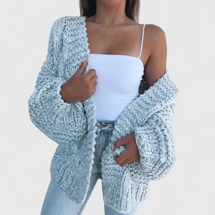 Women's Chunky Oversized Cable Knit Cardigan - Sky Blue