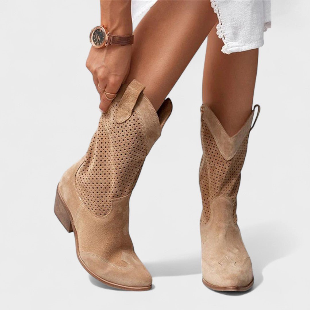 Women's Suede Western Cowboy Boots - Brown