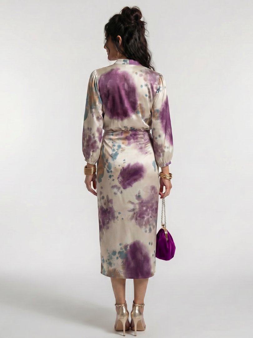 Women's Tie-Dye Satin Midi Party Wrap Dress