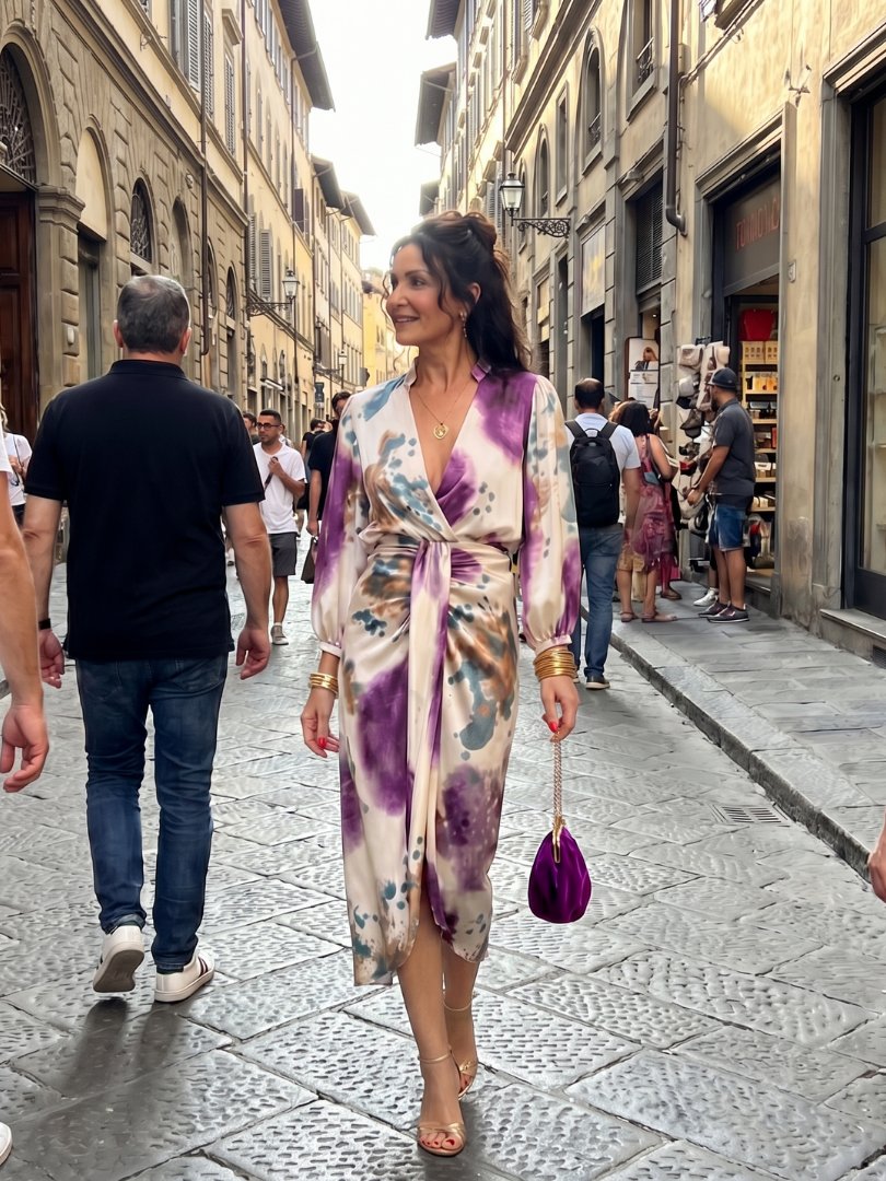Women's Tie-Dye Satin Midi Party Wrap Dress