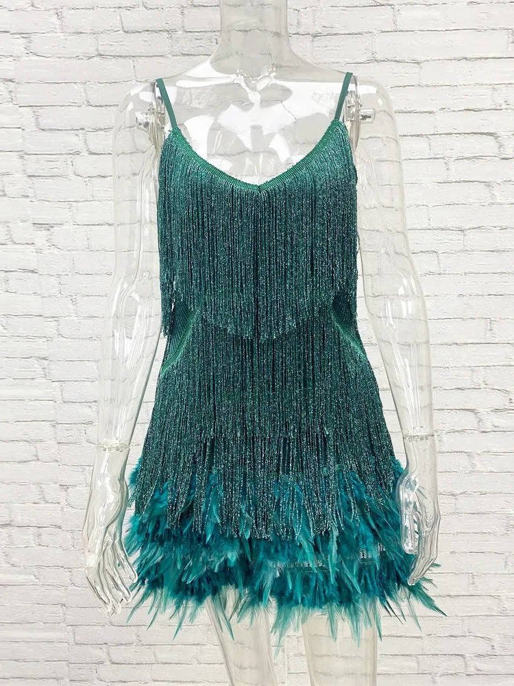 Women's Beaded Fringe Sequin Mini Party Dress