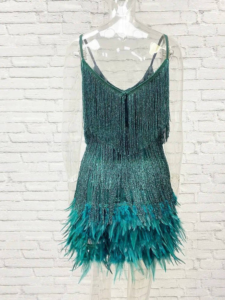 Women's Beaded Fringe Sequin Mini Party Dress