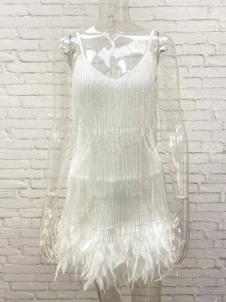 Women's Beaded Fringe Sequin Mini Party Dress