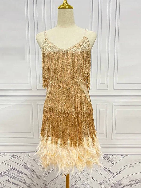 Women's Beaded Fringe Sequin Mini Party Dress