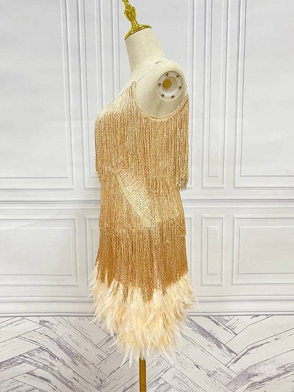 Women's Beaded Fringe Sequin Mini Party Dress