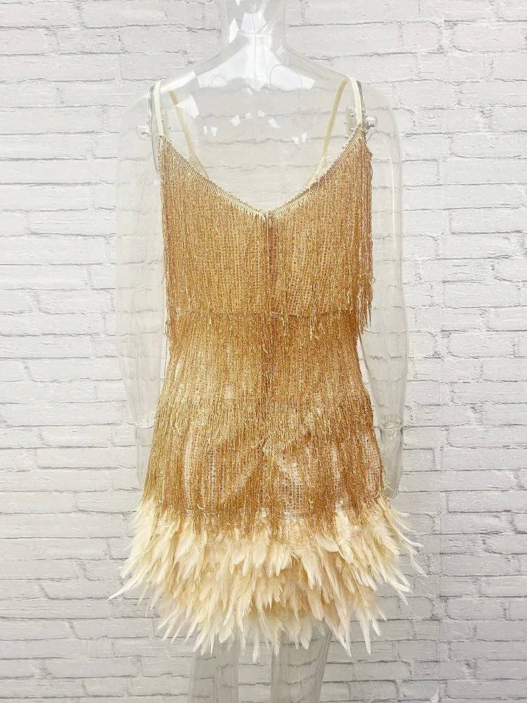 Women's Beaded Fringe Sequin Mini Party Dress