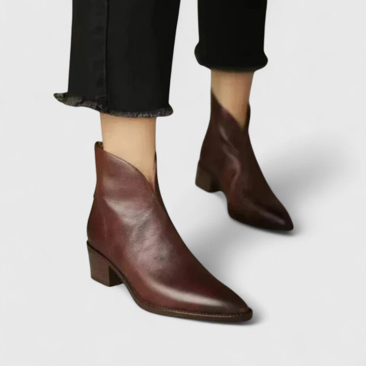 Women's Leather Pointed-Toe Ankle Boots - Brown