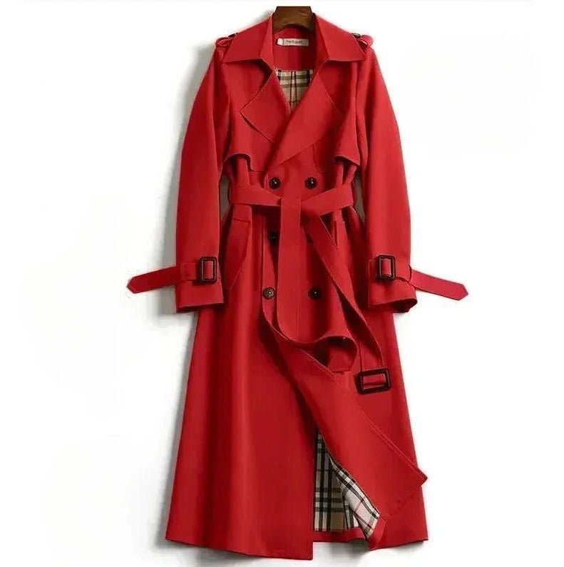 Women's Longline Trench Coat - Red