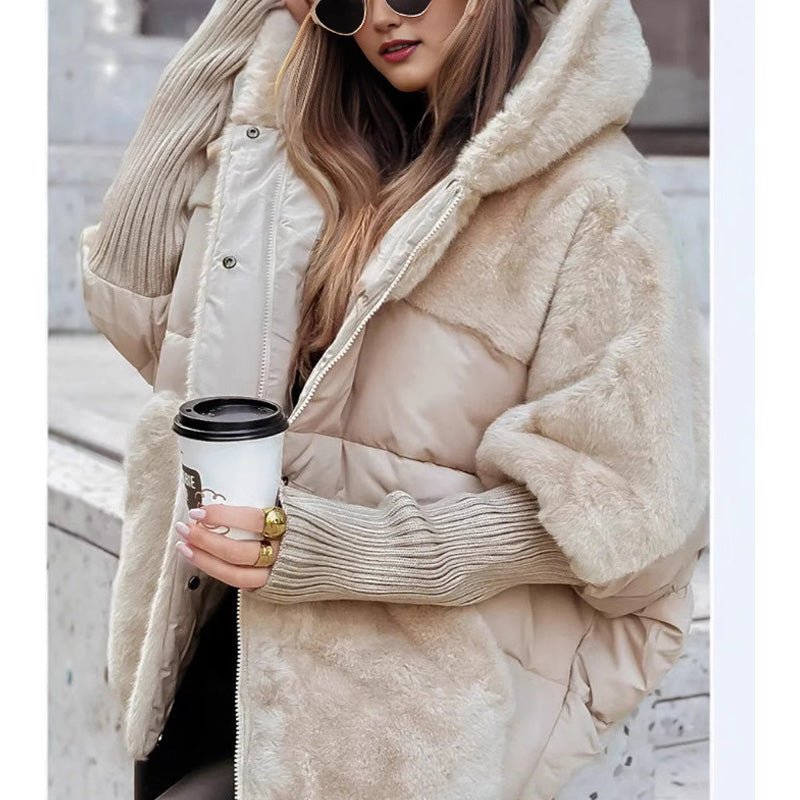 Women's Oversized Faux Fur Puffer Jacket - Beige