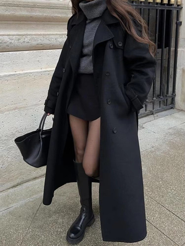 Women's Oversized Belted Wool Trench Coat