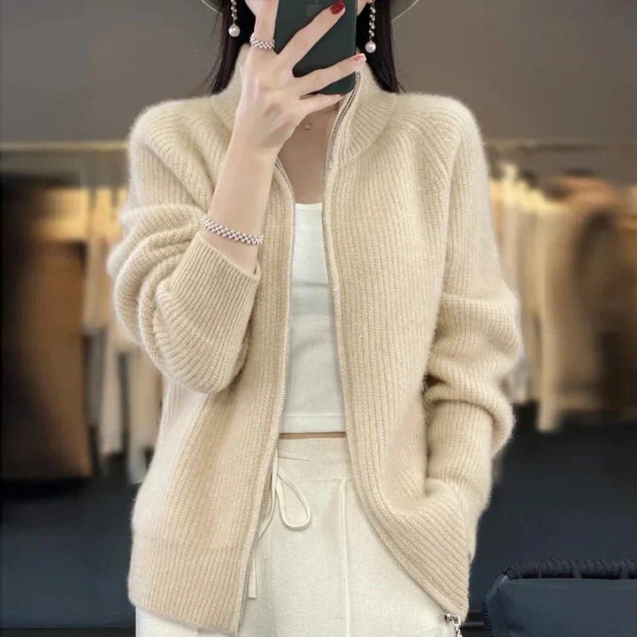 Women's Oversized Knit Jacket - Beige