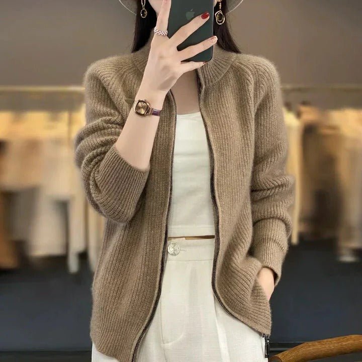 Women's Oversized Knit Jacket - Camel