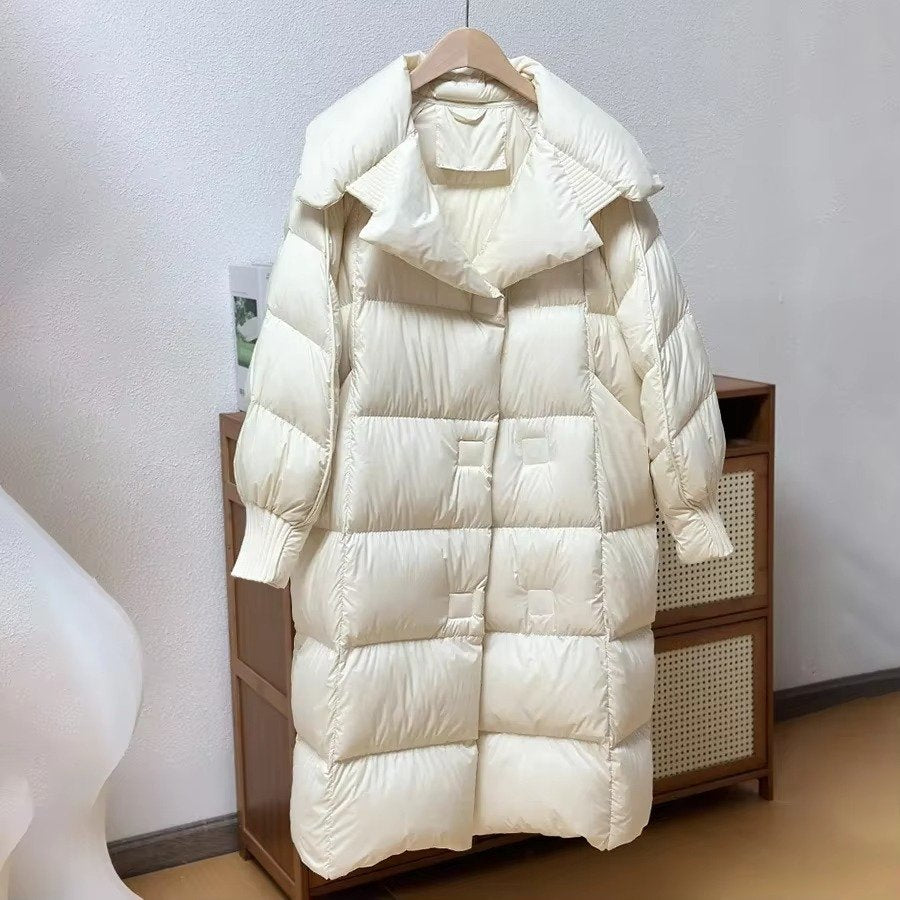 Women's Oversized Quilted Longline Puffer Coat - White