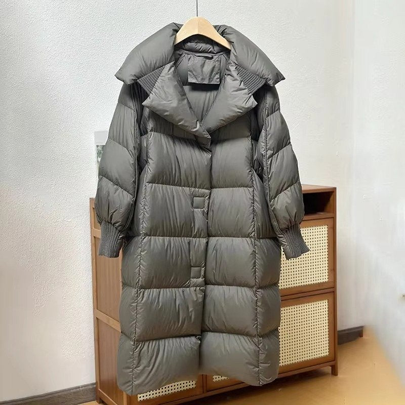 Women's Oversized Quilted Longline Puffer Coat - Gray