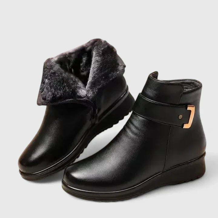 Women's Faux Leather Winter Ankle Boots - Black Black