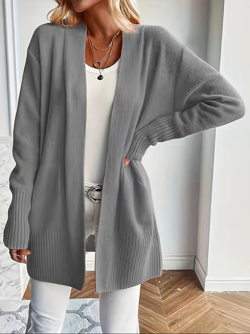 Women's Oversized Knit Longline Cardigan - Grey