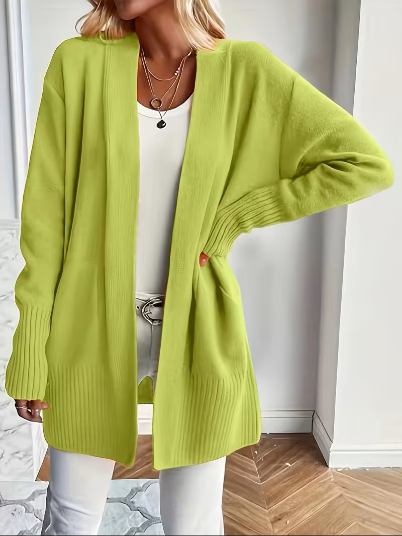 Women's Oversized Knit Longline Cardigan - Greenish Yellow
