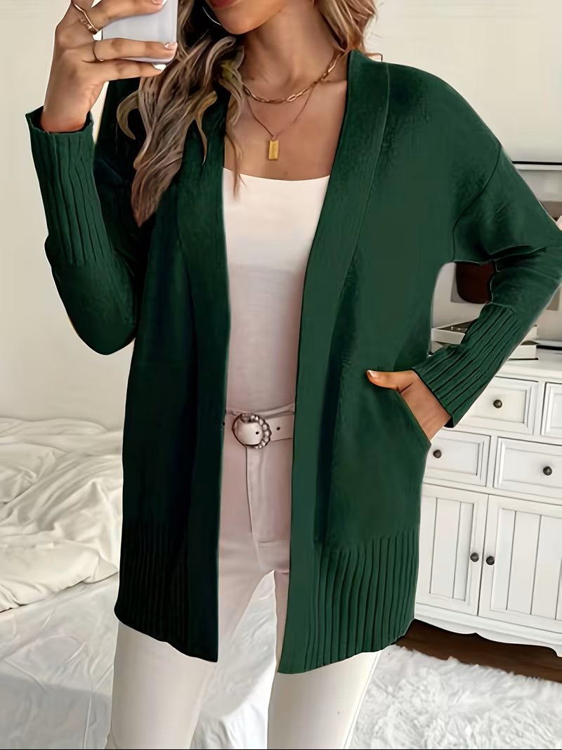 Women's Oversized Knit Longline Cardigan - Dark Green