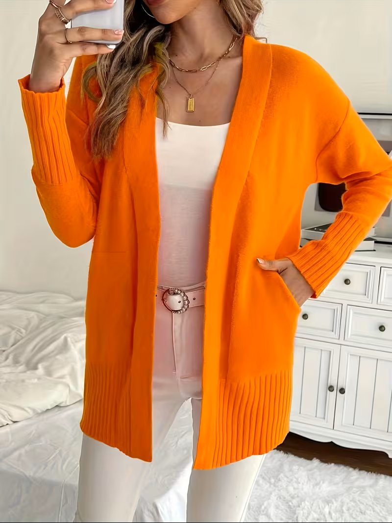 Women's Oversized Knit Longline Cardigan - Orange-Red