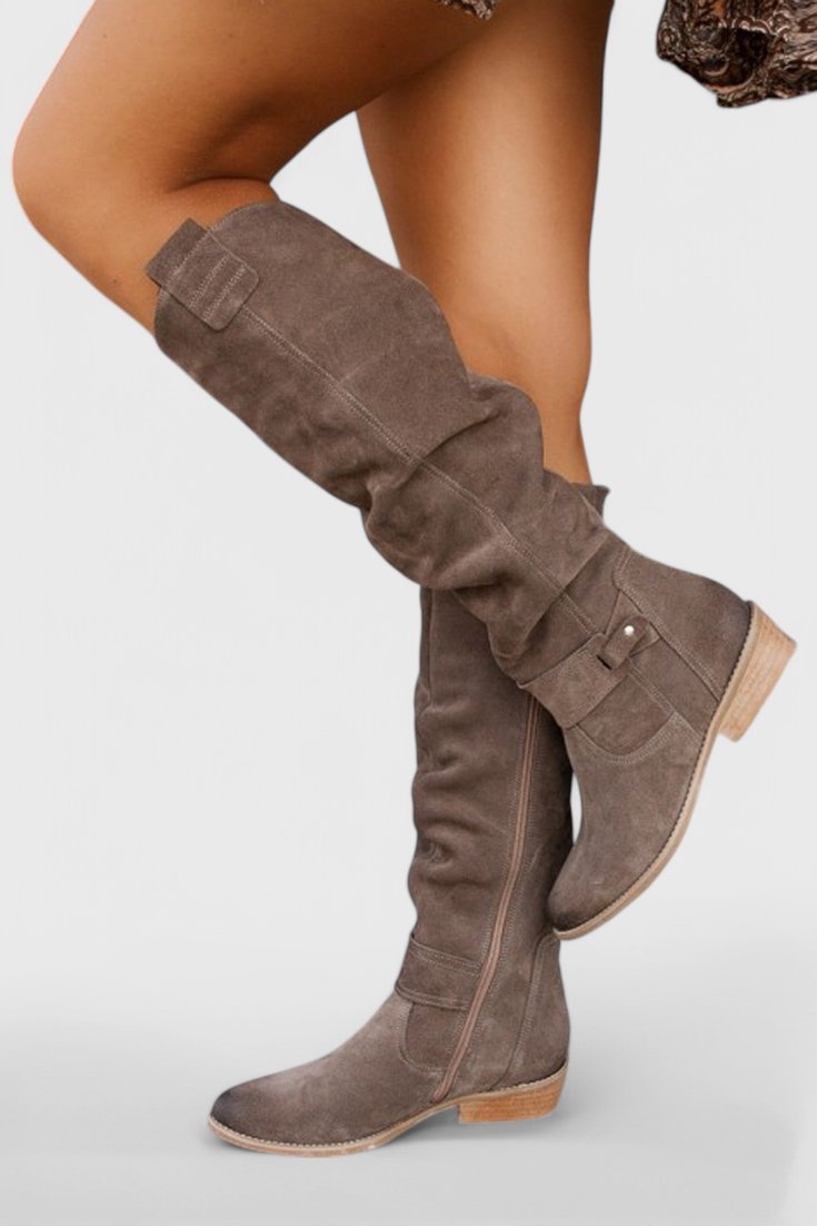 Women's Suede Over-the-Knee Boots - Grey