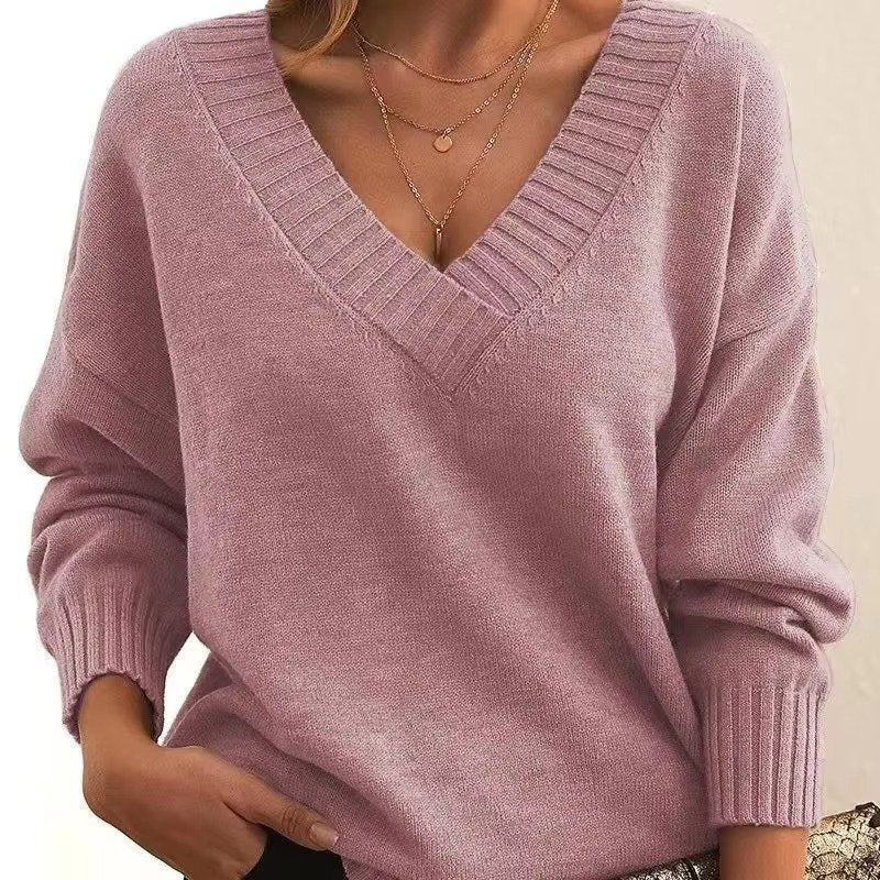 Women's Oversized V-Neck Knit Jumper - Pink