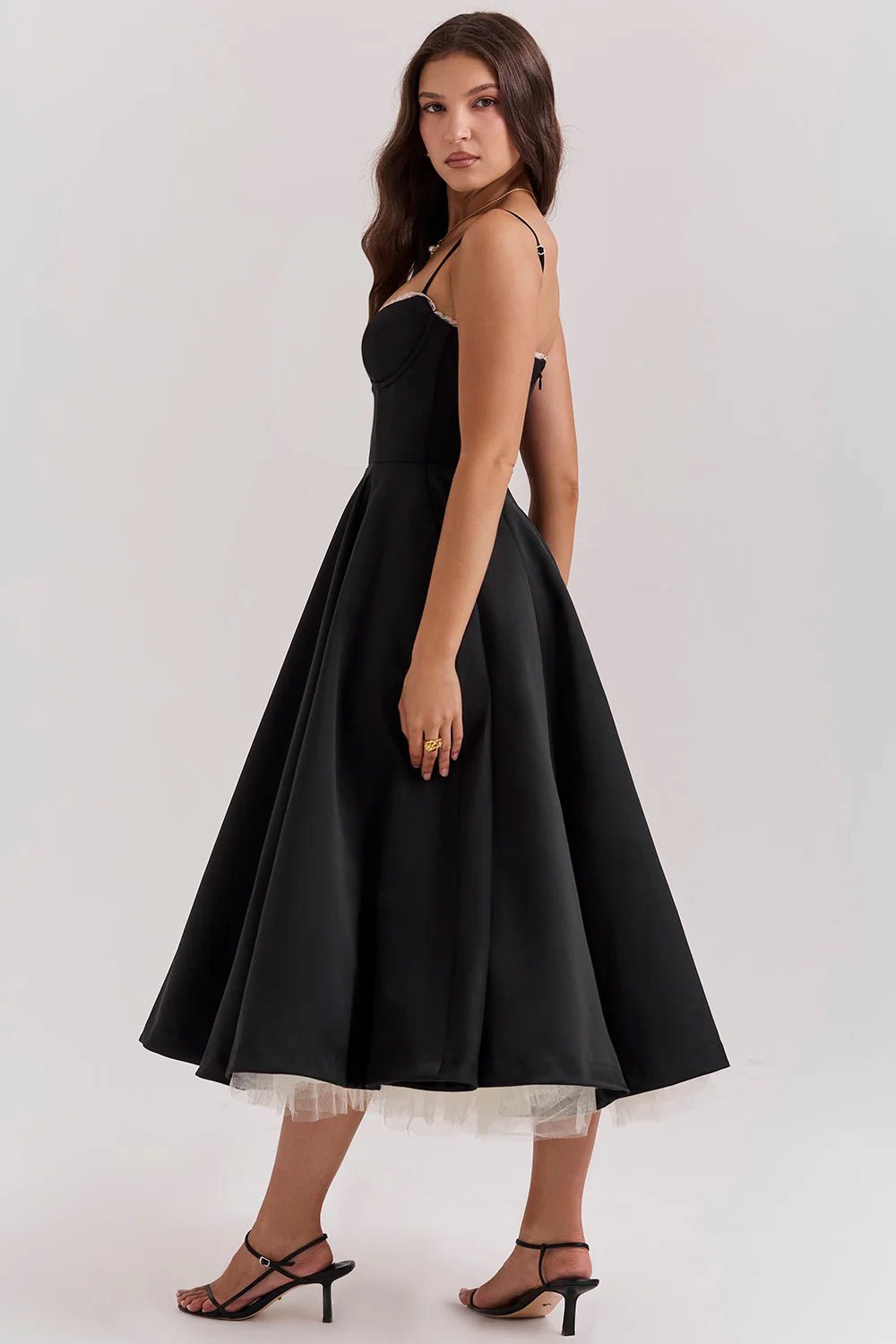 Women's Cocktail Satin Lace Midi Party Dress
