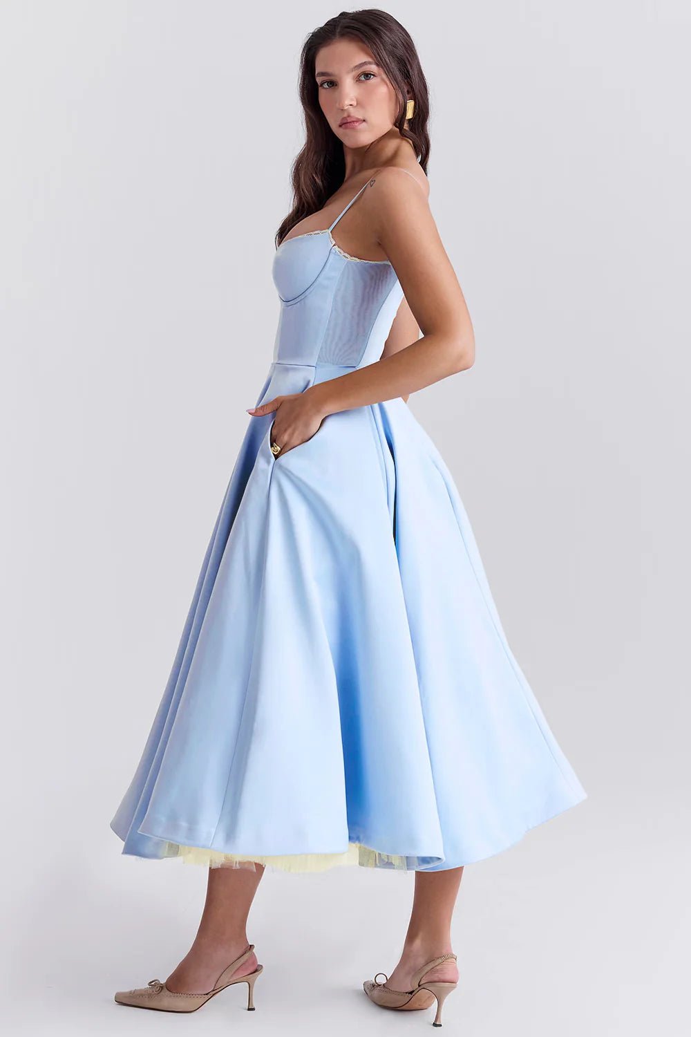 Women's Cocktail Satin Lace Midi Party Dress