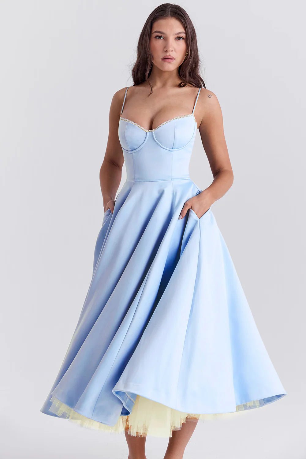 Women's Cocktail Satin Lace Midi Party Dress