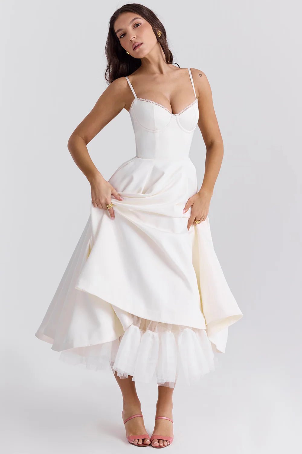 Women's Cocktail Satin Lace Midi Party Dress