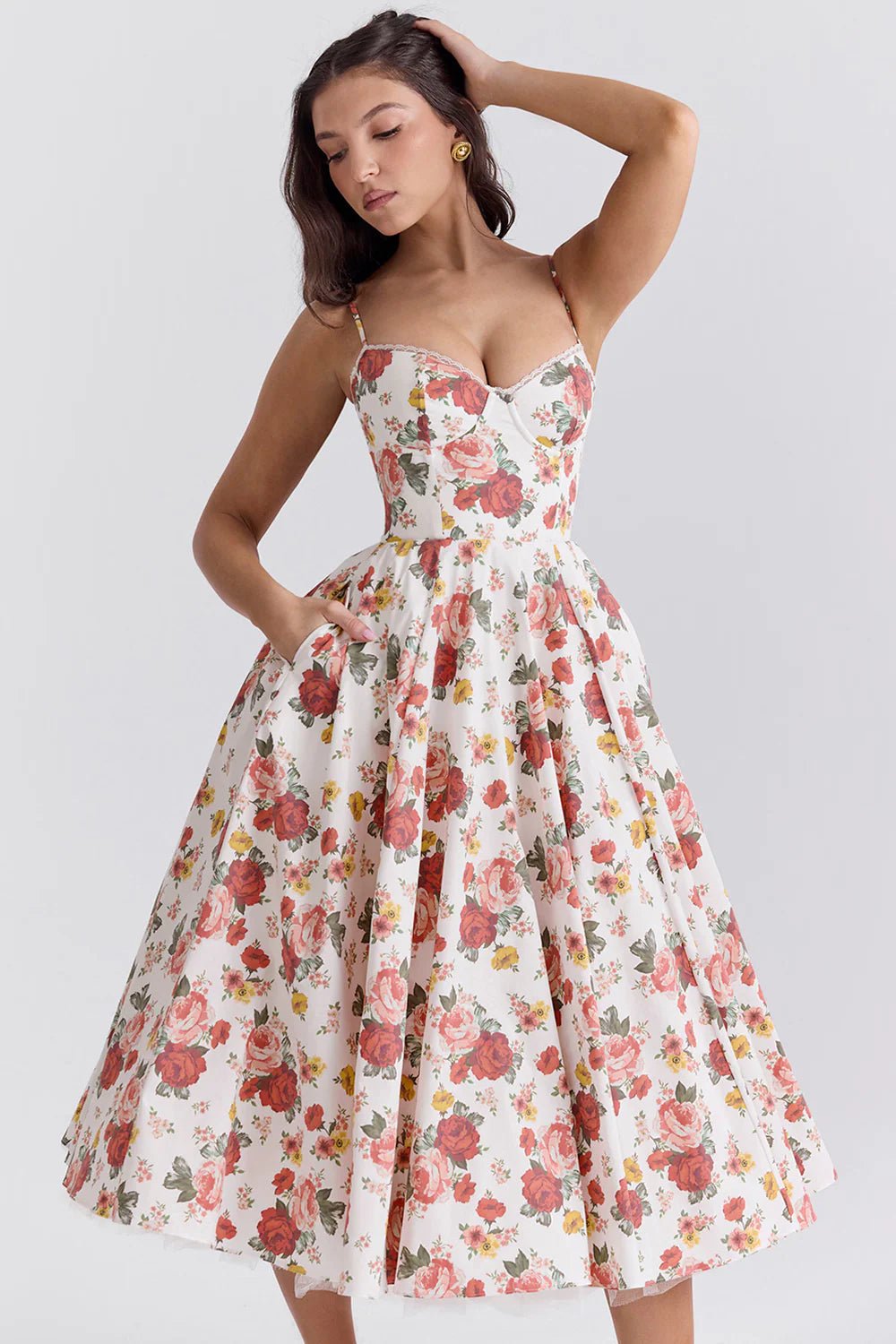 Women's Cocktail Satin Lace Midi Party Dress