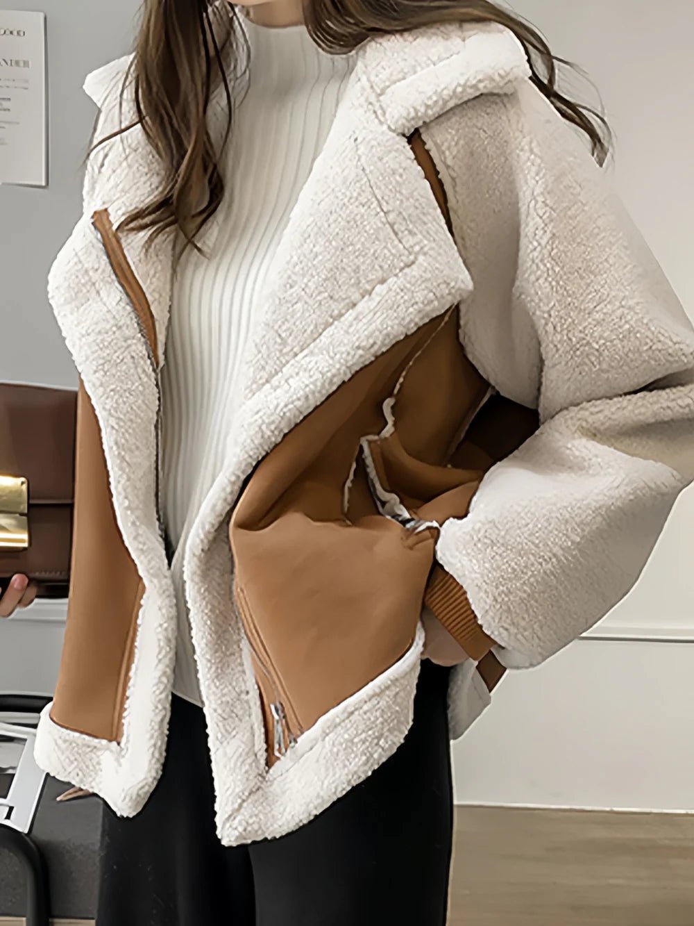 Women's Oversized Suede Moto Shearling Leather Jacket
