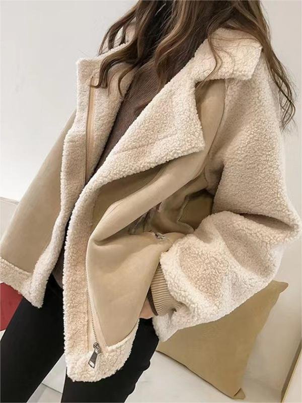 Women's Oversized Suede Moto Shearling Leather Jacket