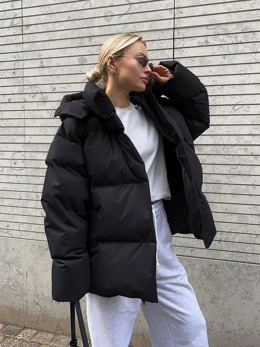 Women's Oversized Hooded Puffer Jacket - Black