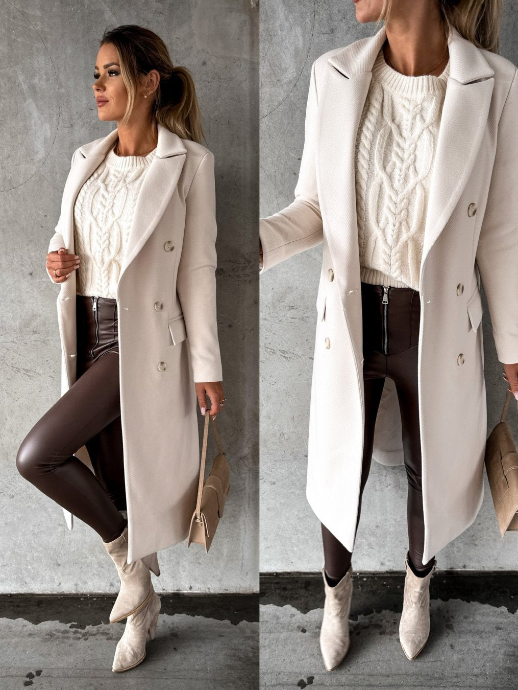 Women's Double-Breasted Longline Wool Coat