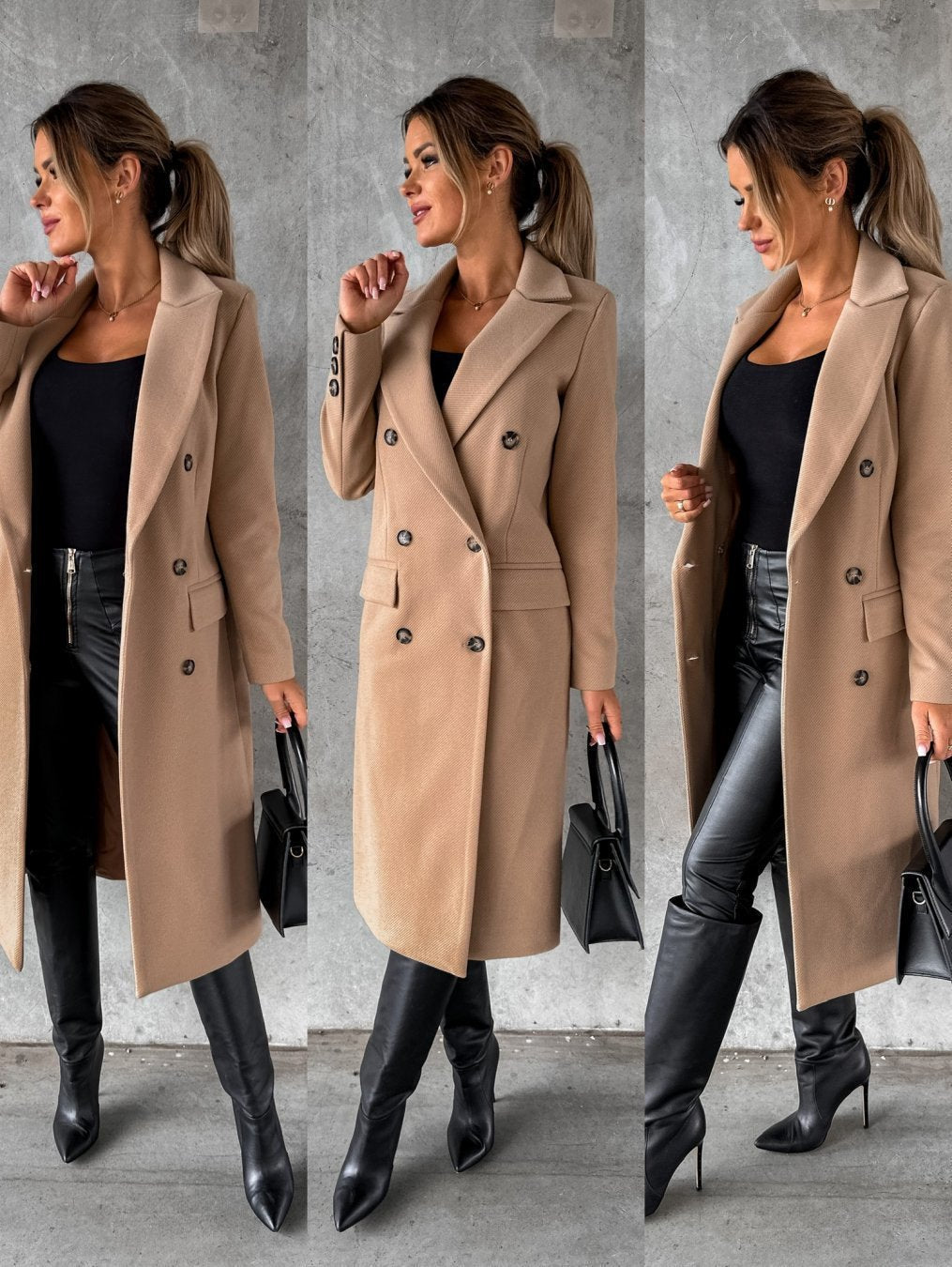 Women's Double-Breasted Longline Wool Coat