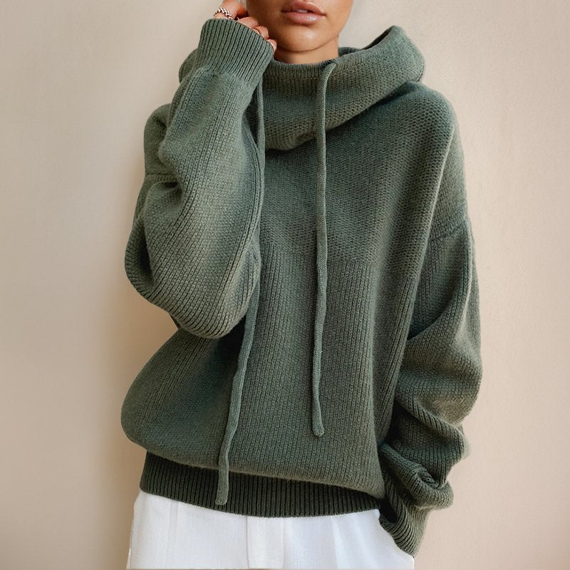 Women's Chunky Oversized Wool Hooded Jumper - Green