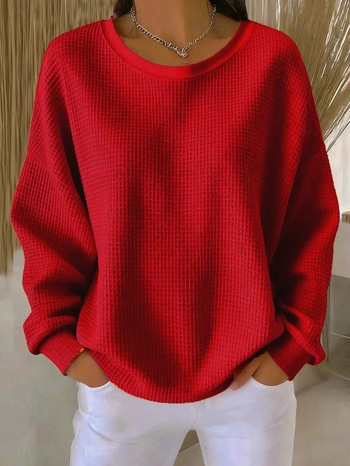 Women's Oversized Waffle Knit Jumper - Red