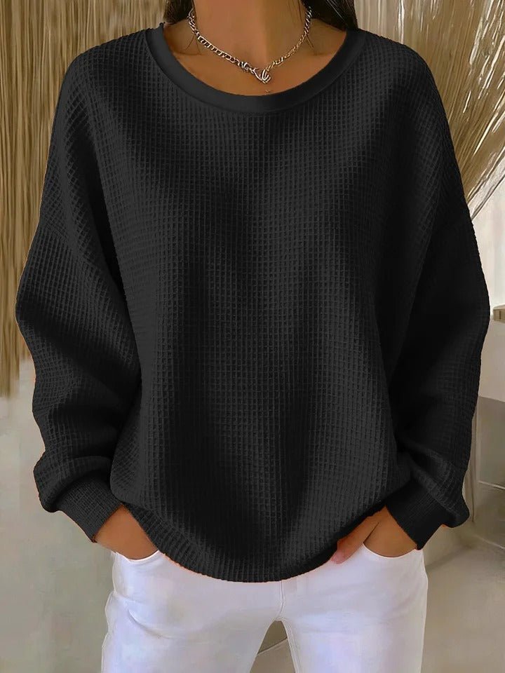 Women's Oversized Waffle Knit Jumper - Black