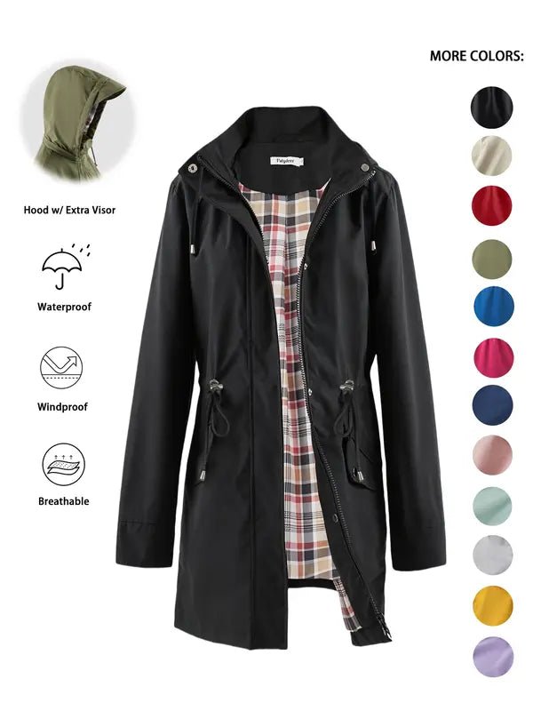 Women's Rain Waterproof Hooded Jacket - Black