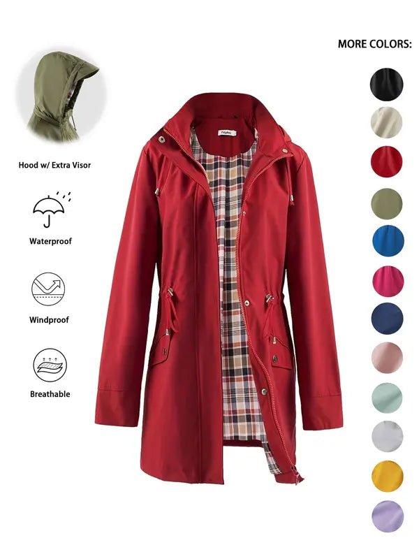 Women's Rain Waterproof Hooded Jacket - Red