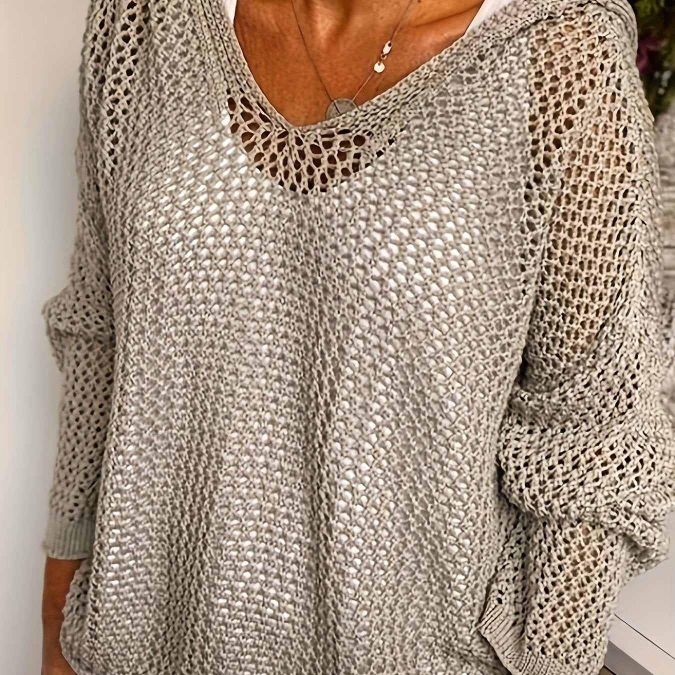 Women's Oversized V-Neck Hooded Jumper - Grey