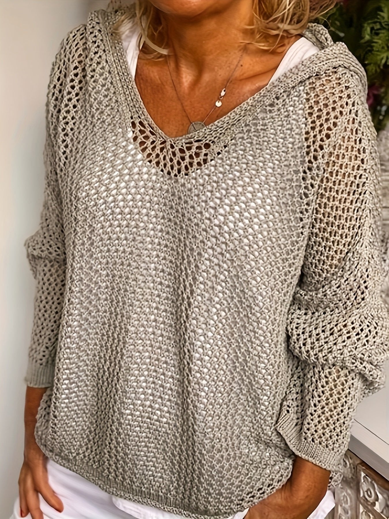 Women's Oversized V-Neck Hooded Jumper