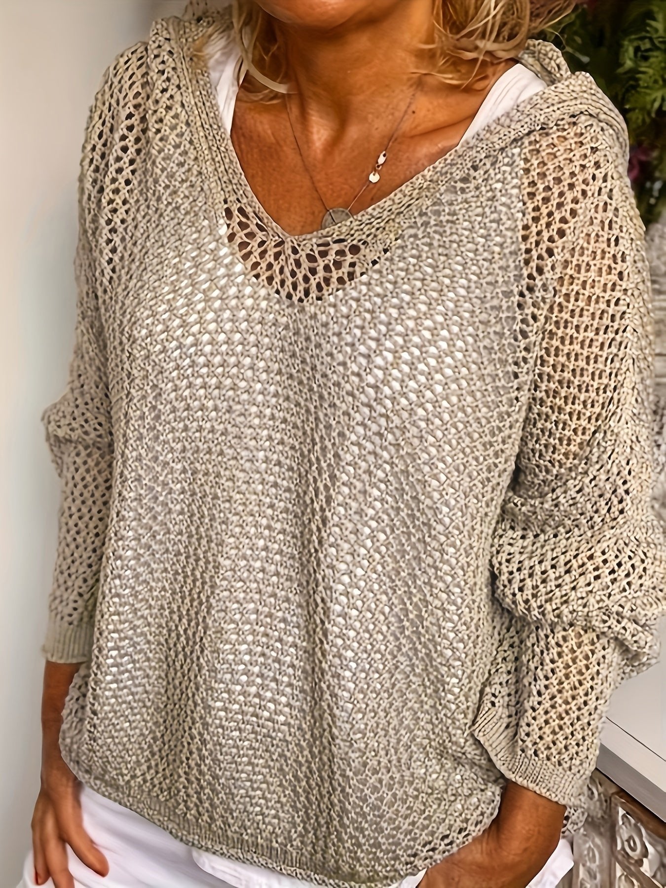 Women's Oversized V-Neck Hooded Jumper