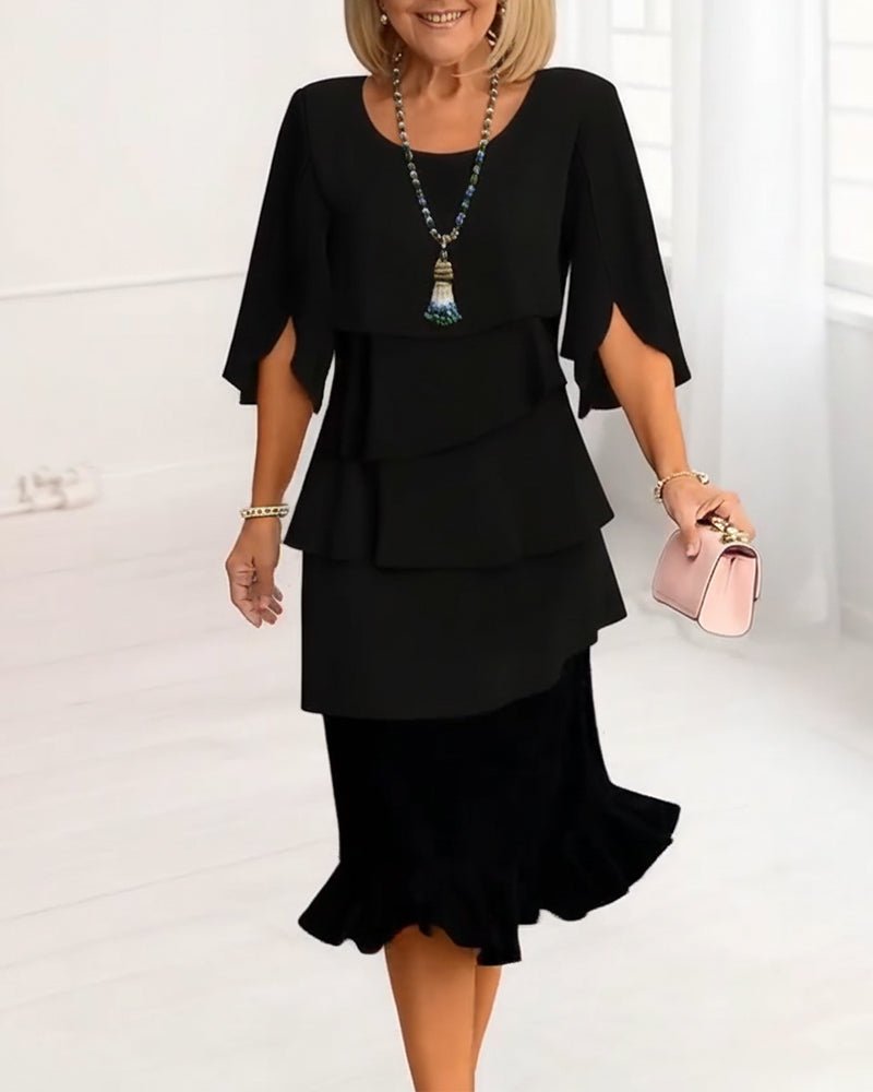 Women's Black Midi Party Dress - Black