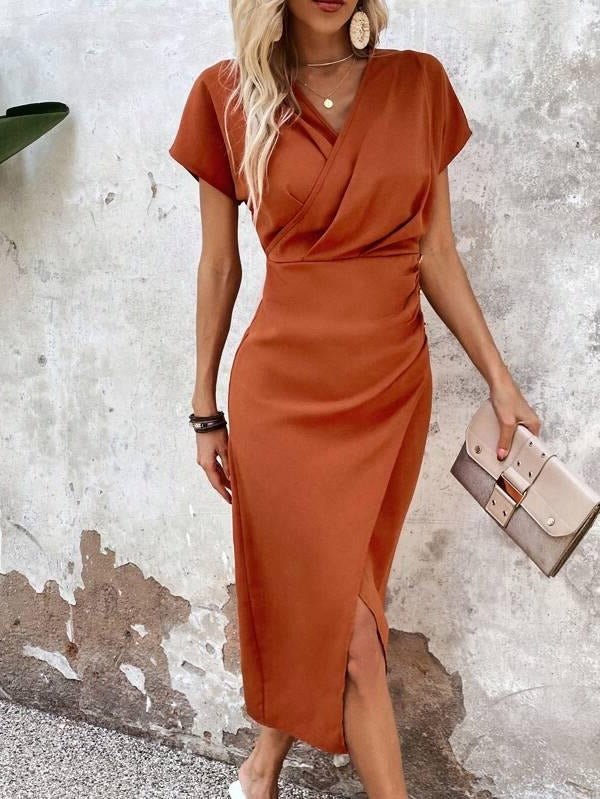 Women's Satin Bodycon Midi Party Wrap Dress