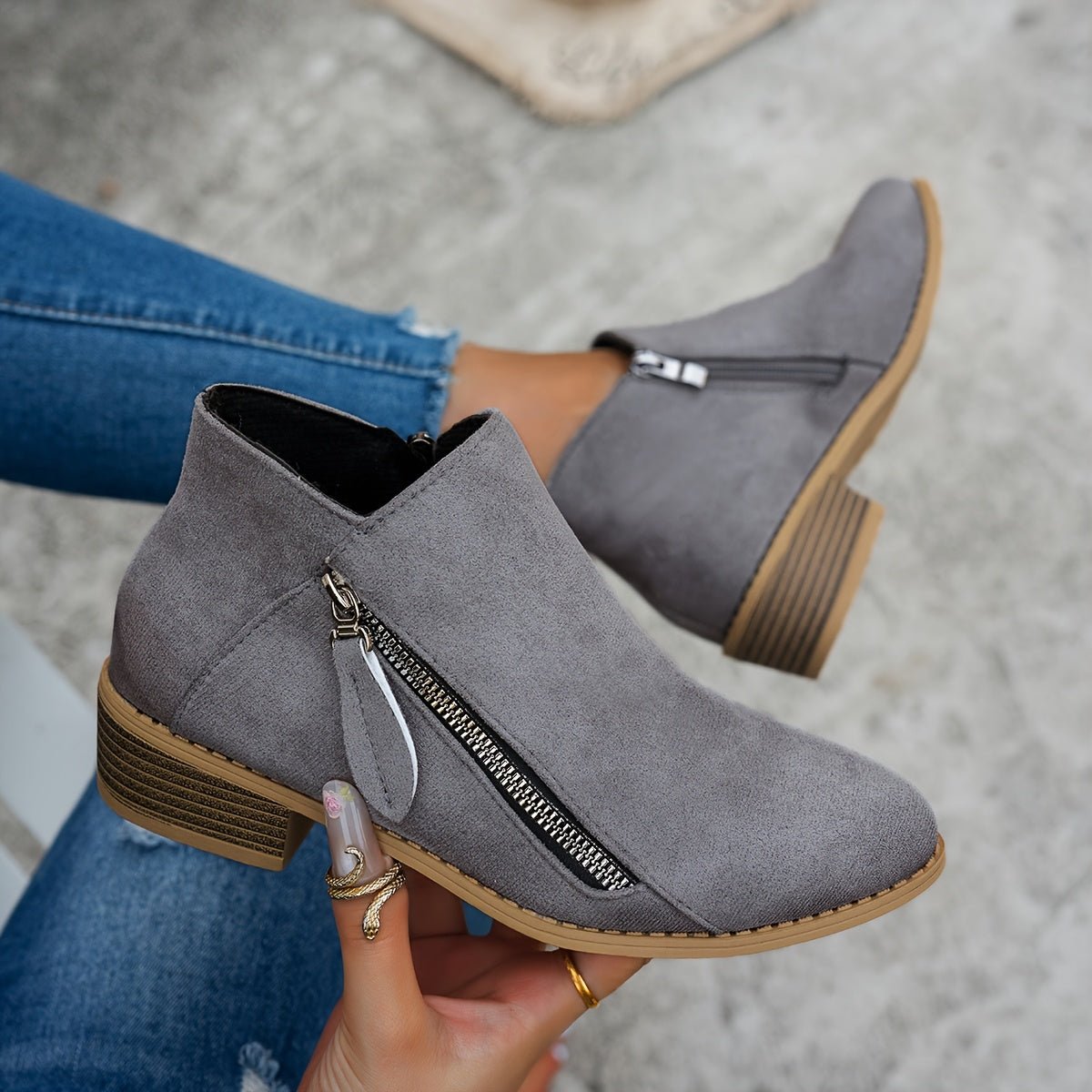 Women's Suede Ankle Boots - Grey