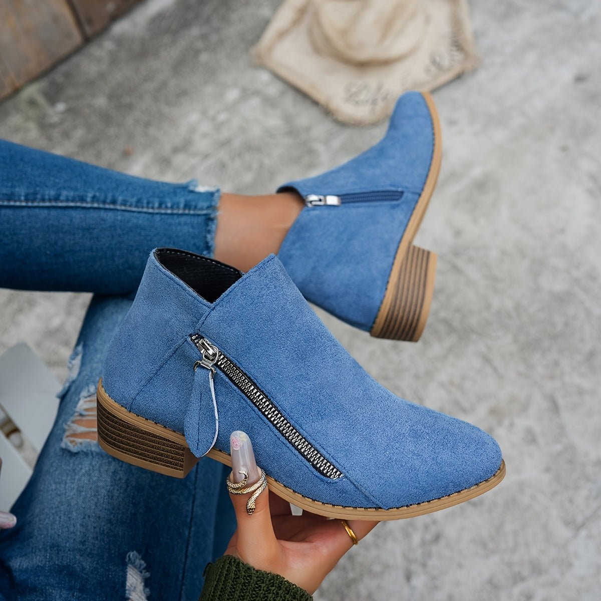 Women's Suede Ankle Boots - Blue