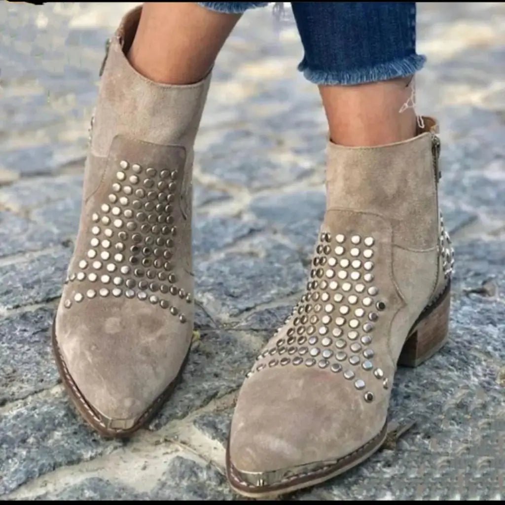 Women's Suede Western Ankle Boots - Brown