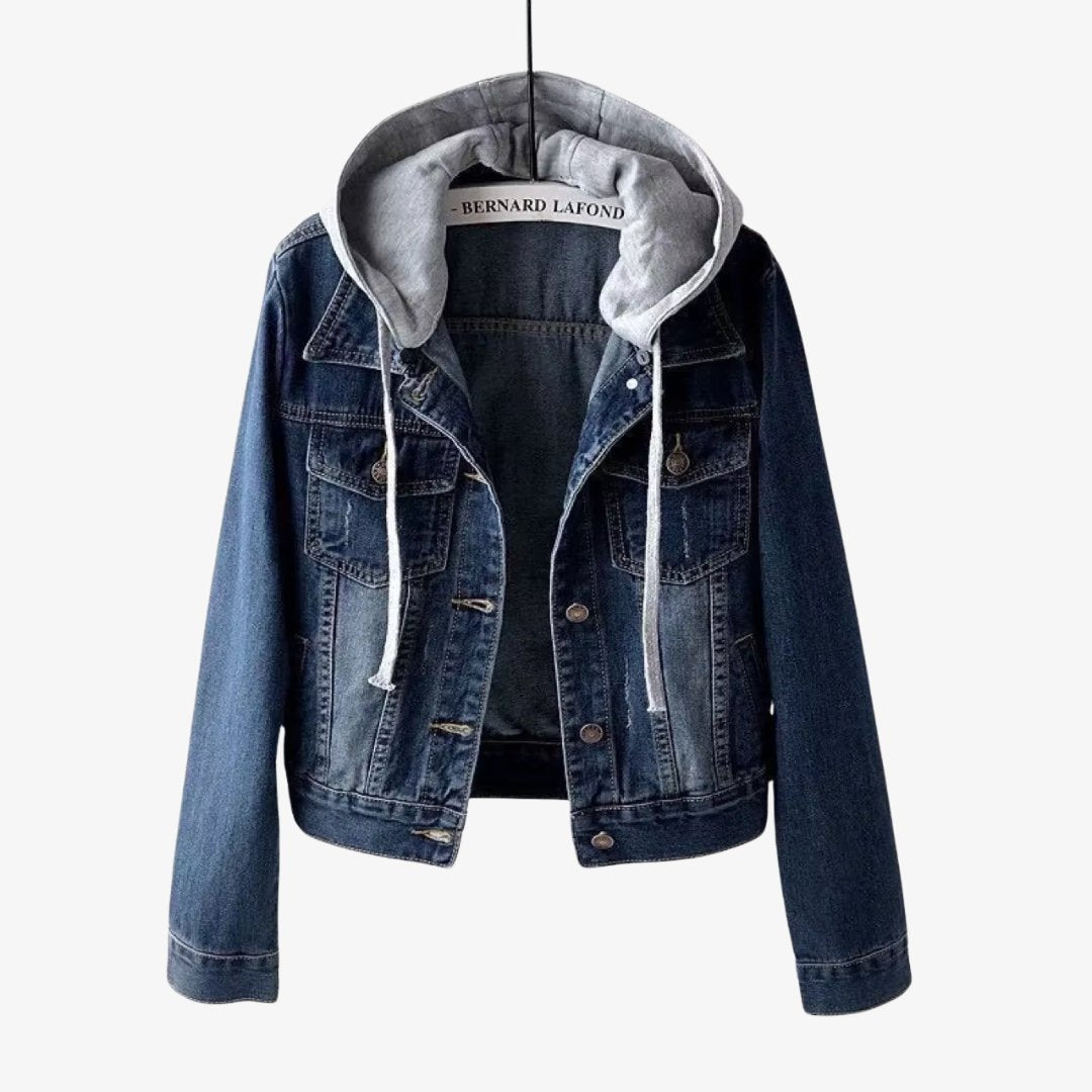 Women's Cropped Hooded Denim Jacket - Blue