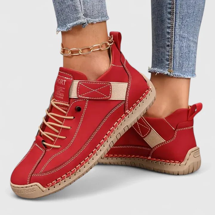 Women's Leather Trainer Boots - Red